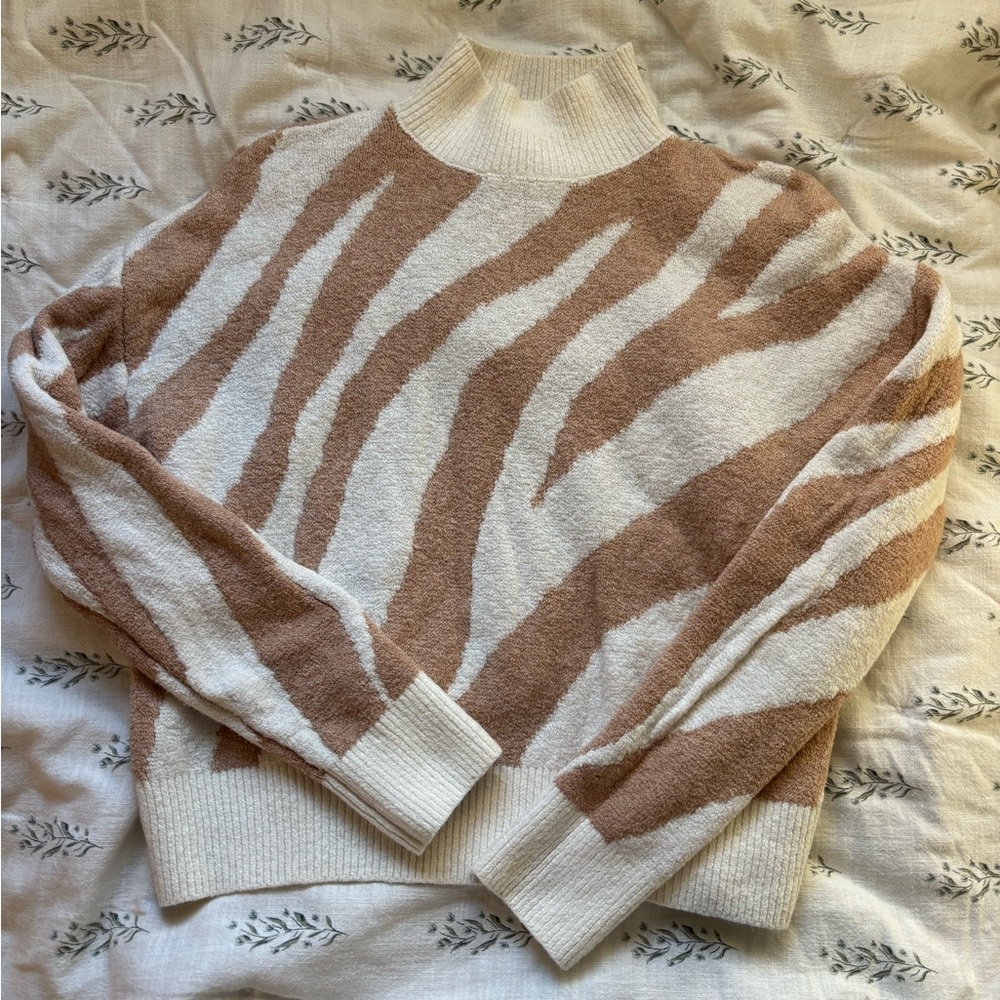 William Rast Cream and Brown Zebra Turtleneck Sweater